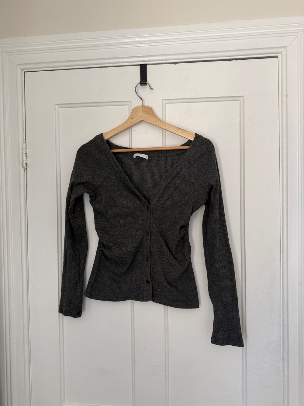 Zara Charcoal Gray V-Neck Button Cardigan